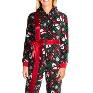 DEREK Heart Size Med Women's Christmas Present Hooded Plush Velour Union Suit